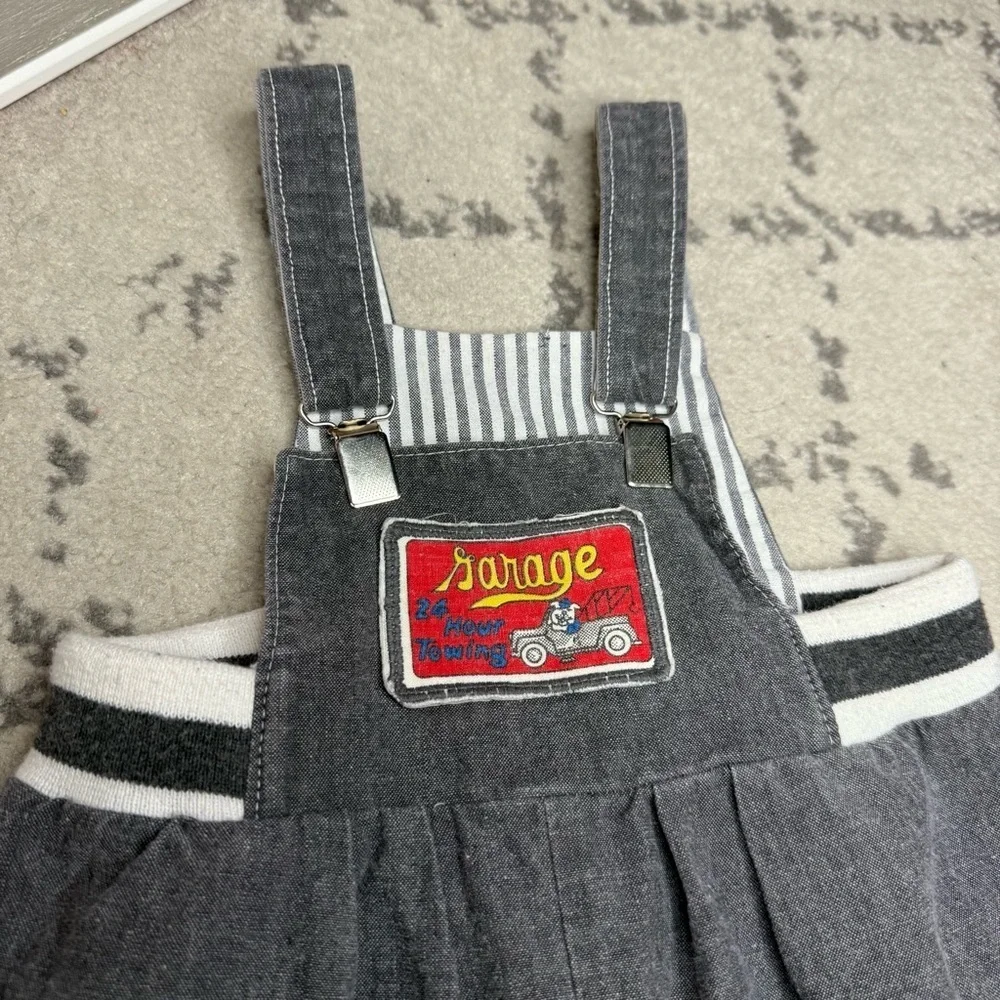 CARTERS VTG 80s 90s Garage Towing Tow Truck Railroad Stripe Pleated Overalls
